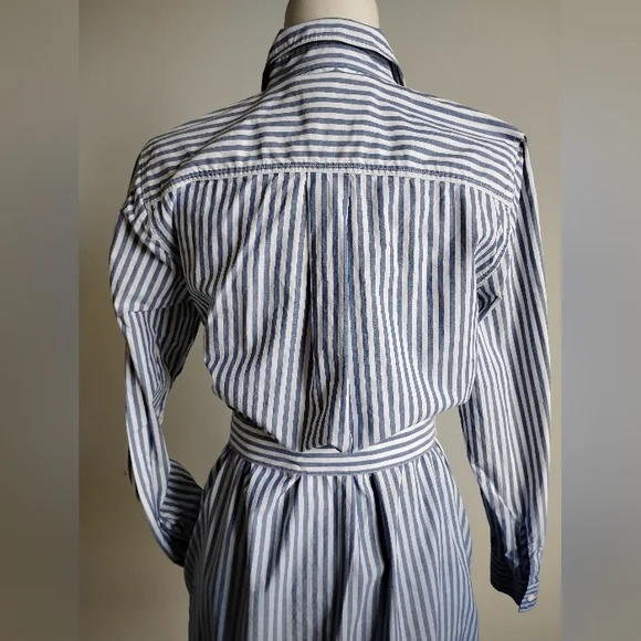 Lands' End Classic Cotton Shirt Dress Ombre Blue Stripe Preppy Size Small - Picture 11 of 17